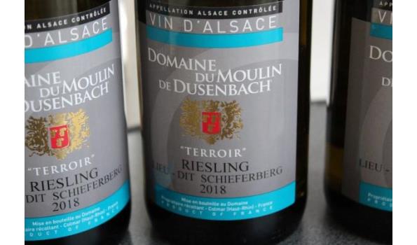 7 div flessen à 75cl witte wijn, wo Damaine du Moulin de Dusenbach, Riesling 2018